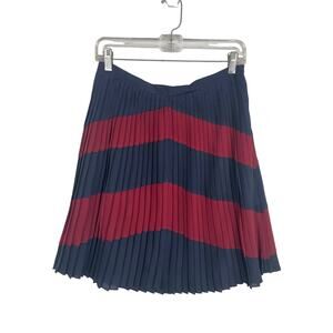 J.Crew Two Toned Red Navy Chevron Stripe Pleated Skirt NWT Size 6P